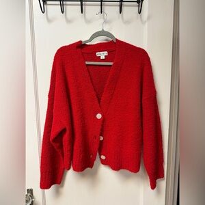 Ava & Viv Red Bouclé Button-Front Cardigan